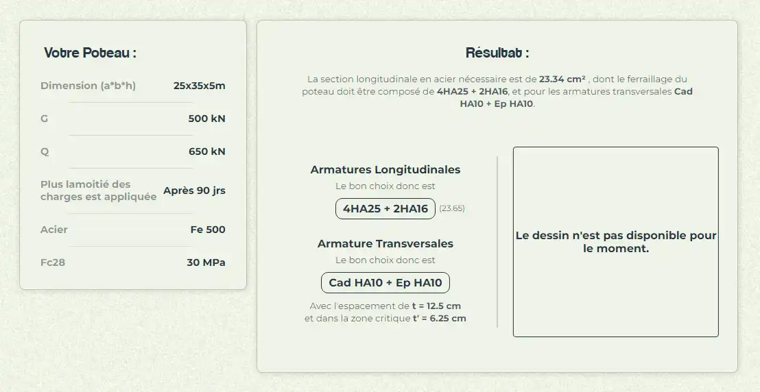 resultat de calcul de ferraillage